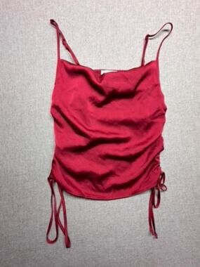 Be Divine Red Satin Cowl Neck Ruched Side Cami Top Size Small Made in NYC